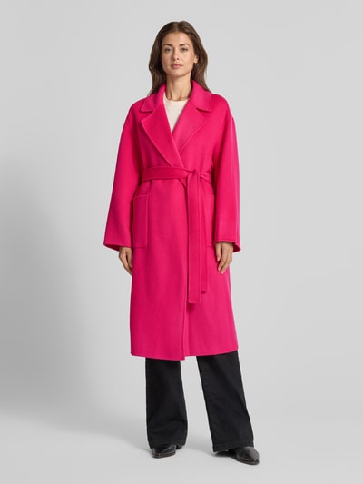 Milano Italy Lange jas van wol met strikceintuur Fuchsia - 4