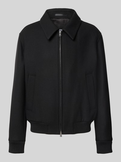 Produktfoto, zwarte blouson van wolmix met zichtbare structuur, zilverkleurige ritssluiting en ribgebreide boorden, Relaxed Fit Blouson aus Woll-Mix Modell 'H-Charly-264' van BOSS, Heren bomberjack / blouson