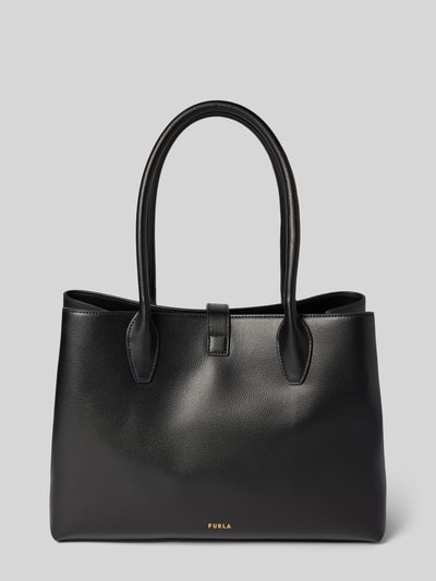 Produktfoto, Shopper aus Leder Modell 'GOCCIA' von FURLA in Schwarz mit feiner Narbung, Hauptfach mit Klickverschluss, Tragehenkel, Maße 30x25x15 cm, Schulterriemen 52 cm, Damen Accessoire.
