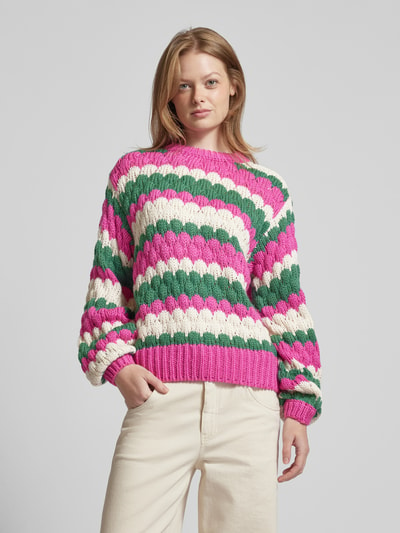 YAS Strickpullover mit Zopfmuster Modell 'BUBBA' Pink 4