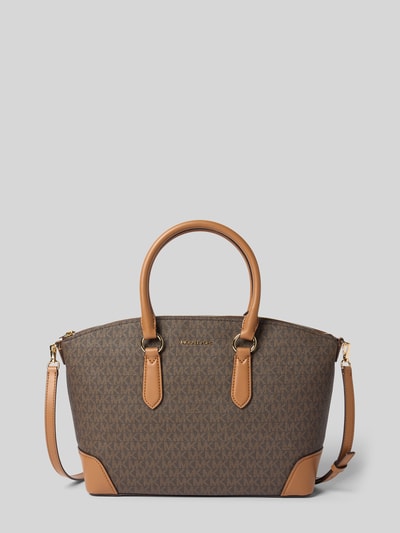 Produktfoto, Handtasche mit Logo-Applikation Modell 'Murphy' von MICHAEL Michael Kors, braun, Allover-Logo-Print, glatte Textur, Szerokość w rozmiarze 40 cm, długość 26 cm, głębokość 12 cm, długość paska na ramię 120 cm, odpinane uchwyty, wewnętrzna kieszeń na zamek