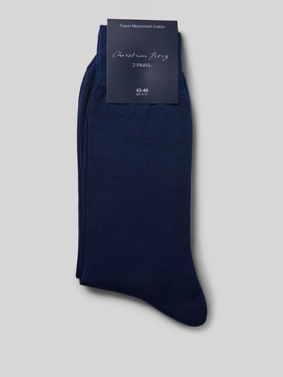 Produktfoto, Socken mit Label-Print im 2er-Pack von Christian Berg Men aus Baumwoll-Mix in Dunkelblau, körpernaher Schnitt, gerippter Abschluss