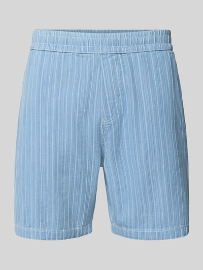 Produktfoto, Shorts mit Strukturmuster und elastischem Bund von REVIEW, Reine Baumwolle, Regular-Fit, blau-weißes Strukturmuster, Bundweite 43 cm, Innenbeinlänge 18 cm, Größe M