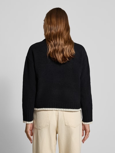 VERO MODA Regular Fit Strickpullover mit Kontrastsaum Modell 'SHADOW' Black 5