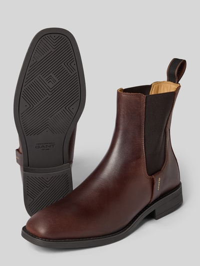 Produktfoto, braune glatte Stiefeletten aus echtem Rindsleder Modell 'Fayy' von GANT, Damen Stiefeletten, strukturierte Sohle.