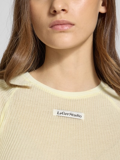 LeGer by Lena Gercke Sweter z dzianiny z rękawem o dł. 1/2 model ‘Abby’ Jasnożółty 3