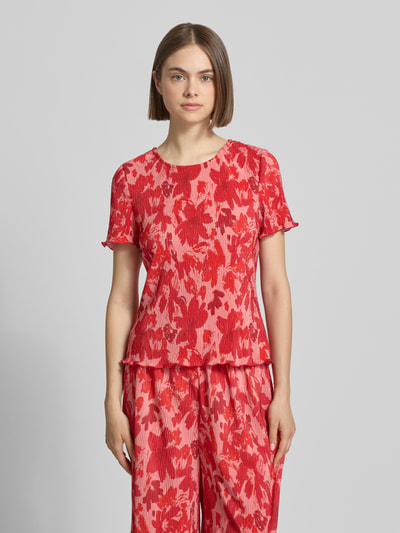 PIECES Slim Fit T-Shirt mit Allover-Muster Modell 'FLORA' Rot Melange 4