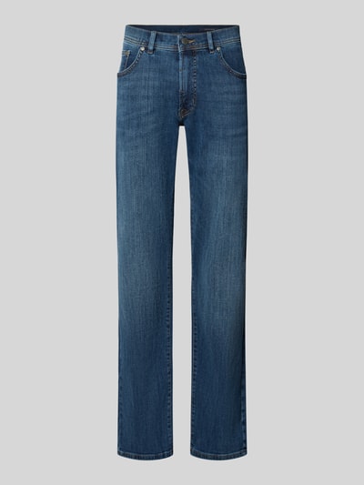 Produktfoto, Relaxed Fit Jeans mit Eingrifftaschen Modell 'Dijon' von Pierre Cardin in Blau, Baumwoll-Mix mit Stretch-Anteil, neutrale Struktur