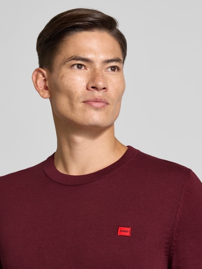 HUGO Regular Fit Strickpullover aus reiner Baumwolle Modell 'SAN CASSIUS' Bordeaux 3