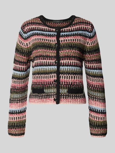 Produktfoto, Strickjacke mit Rundhalsausschnitt von Oui im bunten Streifenmuster, Ziertaschen, Knopfleiste, Baumwoll-Mix mit Viskose-Anteil