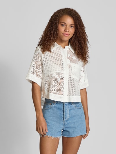 OH APRIL Bluzka o pudełkowym kroju z koronki szydełkowej model ‘Cempedak’ Złamany biały 4