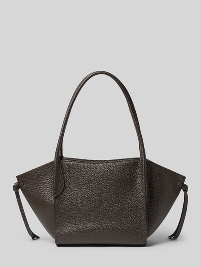 Produktfoto, Handtasche aus echtem Leder Modell 'Vibe' von Abro in Dunkelbraun mit feiner Narbenstruktur und schmalen Schulterriemen, Hauptfach mit Reißverschluss, Größe 46x23x14 cm, Länge Schulterriemen 56 cm.