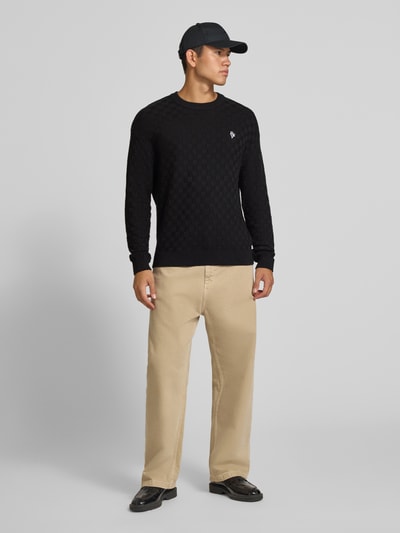 REVIEW Regular Fit Strickpullover aus reiner Baumwolle mit Label-Detail Black 1