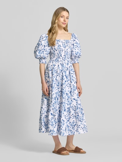 Apricot Midikleid mit Karree-Ausschnitt und Puffärmeln Blau 1