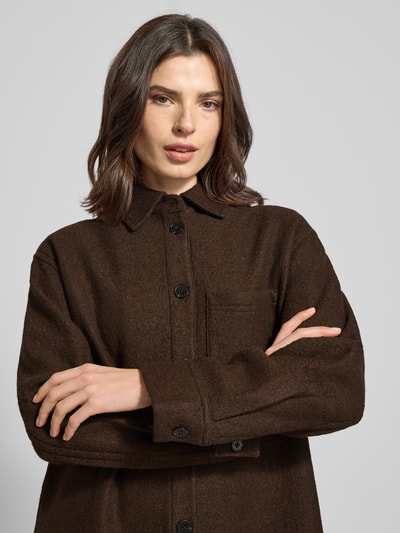 Marc O'Polo Oversized Hemdjacke aus Viskose-Schurwoll-Mix Mittelbraun 3