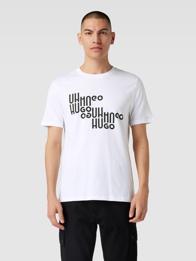 HUGO T-shirt z nadrukiem z napisem i logo model ‘Davalon’ Biały 4