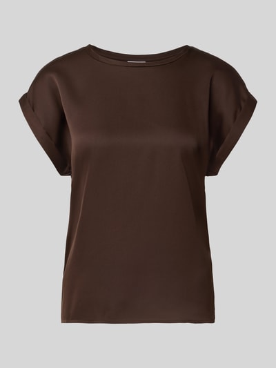 Produktfoto, Damen T-Shirt aus braunem Satin mit Rundhalsausschnitt, Regular-Fit, Modell 'ELLETTE' von VILA, glatte Oberfläche, Ärmel mit Aufschlag, Rückenlänge bei Größe 36: 58 cm