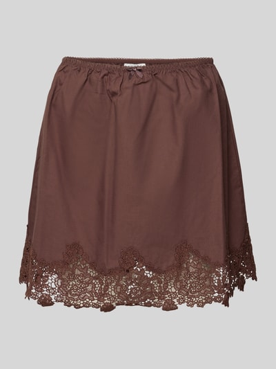 Produktfoto, Minirock mit Spitze Modell 'LANI' von Topshop in Braun, Reine Baumwolle, A-Linie, elastischer Bund, Bundweite 35 cm, Gesamtlänge 43 cm