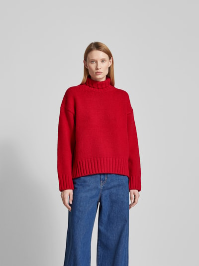 Closed Oversized Wollpullover in Strick-Optik Rot 4