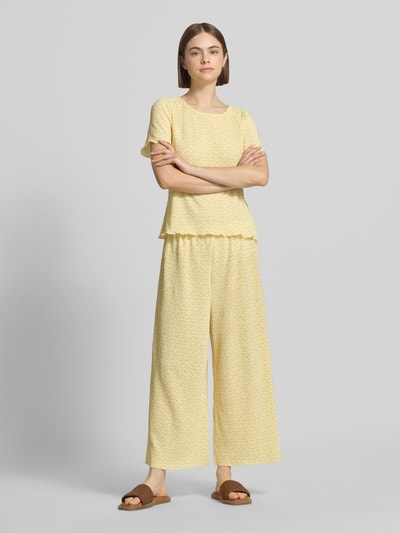 PIECES Regular Fit Culotte mit Allover-Muster Modell 'FLORA' Hellgelb 1