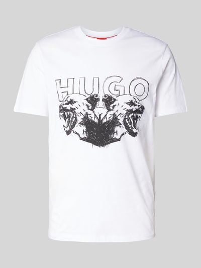 HUGO T-Shirt mit Label- und Motiv-Print Modell 'Durro' Weiss 2