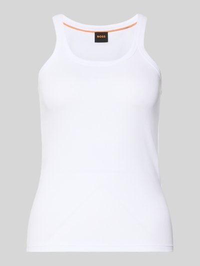 Produktfoto, Slim Fit Tank Top aus Baumwoll-Mix Modell 'C_EPETITE' von BOSS Orange, biały, jednolity, prążkowany materiał, krój slim fit, okrągły dekolt, szerokie ramiączka, label stitching