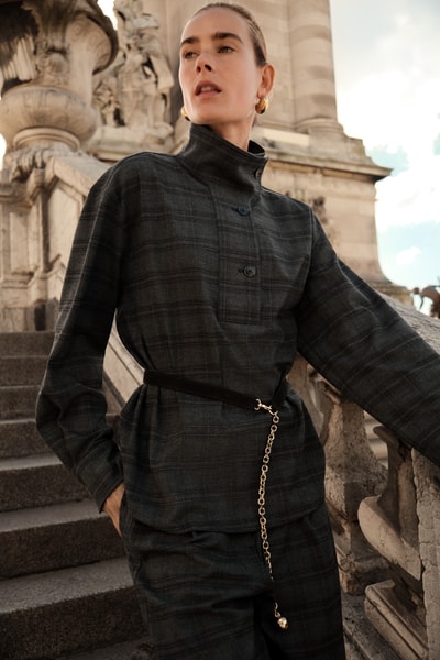 Style Icon Collection Karo-Bluse mit asymmetrischem Stehkragen – curated by Vera van Erp  Dunkelgrau Melange 6