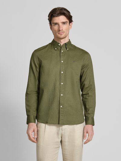 Tommy Hilfiger Regular Fit Freizeithemd aus Baumwoll-Leinen-Mix Oliv 4
