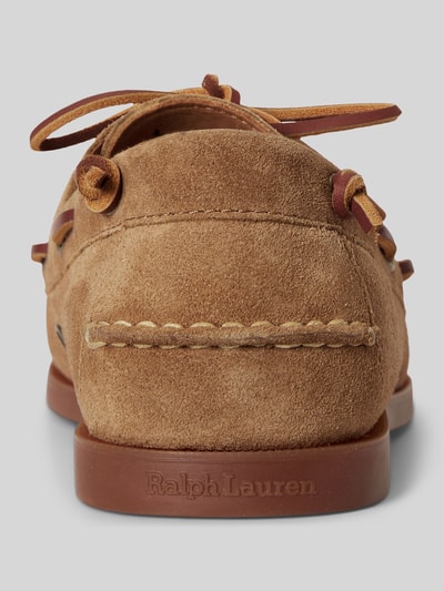 Produktfoto, Loafer aus echtem Rindsvelours von Polo Ralph Lauren, unifarbener Veloursleder-Schuh mit strukturierter Sohle und Logo-Prägung