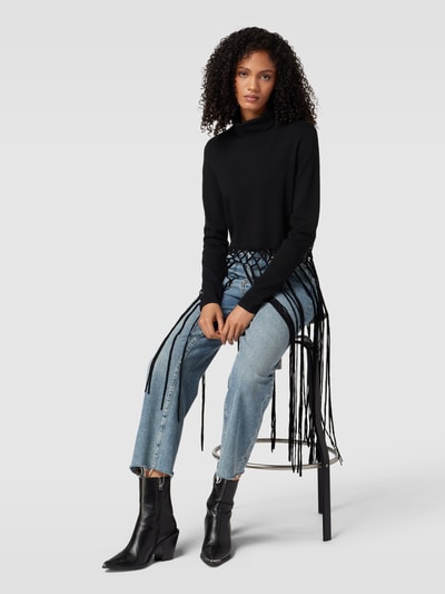 Gestuz Rollkragenpullover aus Viskose-Mix mit Fransen Modell 'Aya' Black 1
