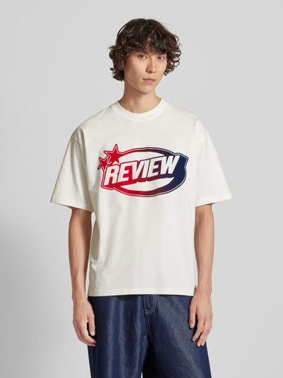 REVIEW Loose Fit T-Shirt mit Label-Print Offwhite Melange 4