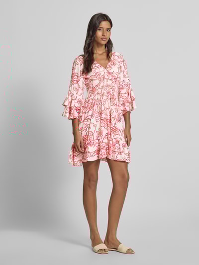 Apricot Minikleid mit Volants Koralle 1