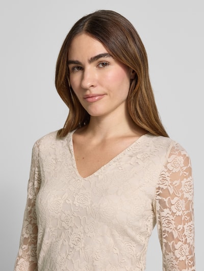 Vero Moda Slim fit shirt met lange mouwen in kantlook, model 'IBEN' Ecru - 3