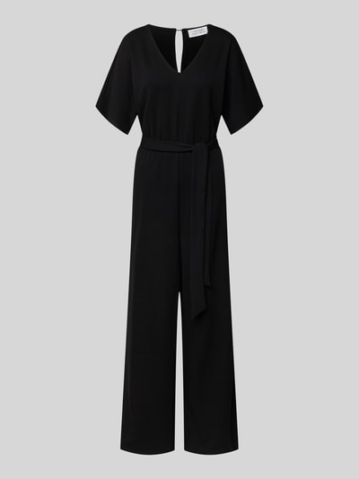 Produktfoto, schwarzer Jumpsuit mit Bindegürtel Modell 'Renata' von GUIDO MARIA KRETSCHMER WOMAN, Viskose-Mix, Relaxed Fit, V-Ausschnitt