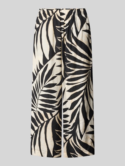 Produktfoto, Wide Fit Stoffhose aus Viskose-Mix Modell 'Life' von Mango, floraler Allover-Print, verkürzte Passform, elastischer Bund, Damen