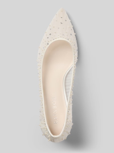 Productfoto, Pumps met siersteentjes model 'Lucia' van Rainbow Club, semi-transparant design, spitse fit, ivoor, textuurmix