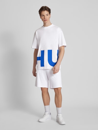 Hugo Blue Szorty z dzianiny dresowej o kroju regular fit z naszywką z logo model ‘Nasensio’ Biały 1