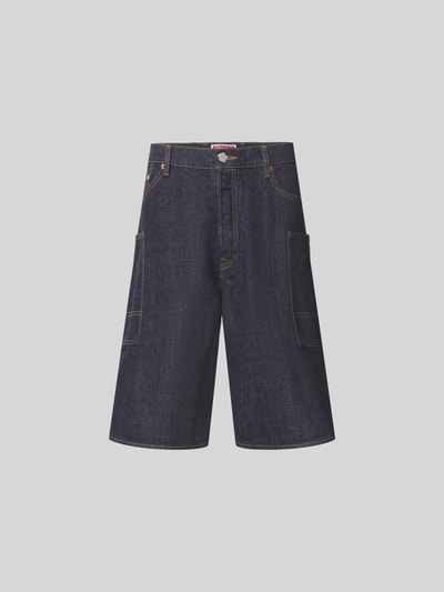 Produktfoto, Straight Fit Shorts in Denim-Optik von Kenzo, Dunkelblau, Reine Baumwolle, Cargo-Taschen, Knopf-Reißverschluss, Herren, Innenbeinlänge 46 cm, Bundweite 28 cm