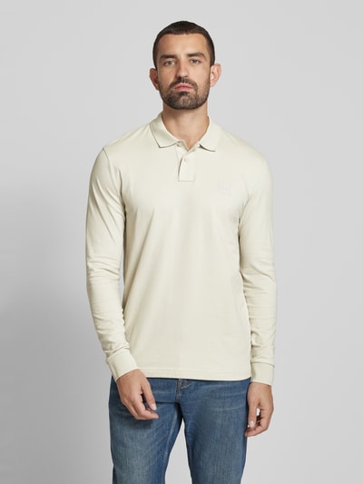 BOSS Orange Slim fit poloshirt met labelbadge, model 'Passerby' Beige - 4