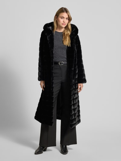 PETITE M. Lange jas met capuchon en strikceintuur Zwart - 1