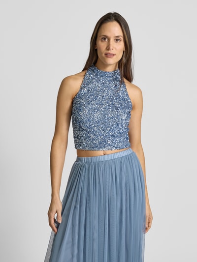 LACE & BEADS Top mit Paillettenbesatz Rauchblau 4