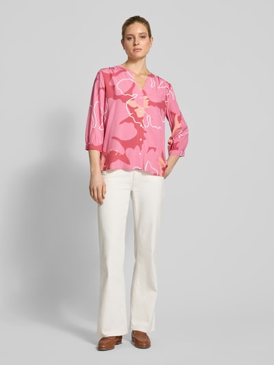 Tom Tailor Loose Fit Kurzarmbluse aus reiner Viskose mit Allover-Muster Pink 1