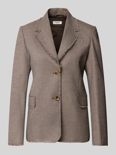 Produktfoto, Slim Fit Blazer mit Pattentaschen Modell 'TINTO FILO' von Liu Jo White, Material-Mix, feines Karo-Muster, beige-braune Farbtöne