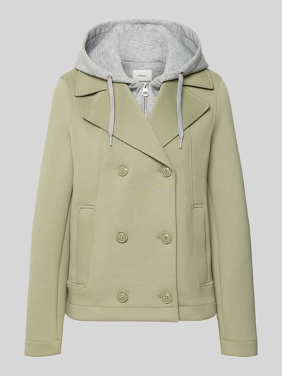 Produktfoto, Regular Fit Sweatjacke mit Viskose-Anteil van s.Oliver RED LABEL in effen lichtgroen, reverskraag, dubbele knoopsluiting, capuchon, lange mouw, zijzakken, sweatmateriaal