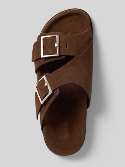 Produktfoto, Slipper aus echtem Leder Modell 'Alba' von ALOHAS, brązowa naturalna skóra, ozdobna sprzączka, gładka podeszwa, wysokość obcasa 3 cm przy rozmiarze 40