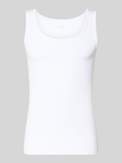 Produktfoto, Tanktop im unifarbenen Design von Mey aus reiner Peru-Pima-Baumwolle, Slim-Fit, Feinripp-Struktur, gerippter Rundhalsausschnitt, weiße Farbe