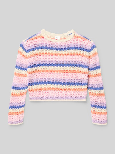 Produktfoto, Regular Fit Pullover aus Baumwoll-Mix von s.Oliver RED LABEL, Strickoptik, gestreift, lila, orange, blau, Rundhals, Langarm