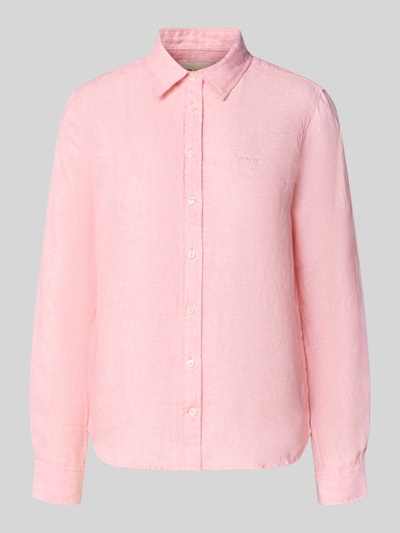 Produktfoto, Regular Fit Leinenbluse mit Label-Stitching von Gant, różowy, czysty len, kołnierzyk koszulowy, krój regular fit, długa rękaw, widoczna listwa guzikowa, miękka faktura, długość tyłu w rozmiarze 36: 66 cm, długość rękawa w rozmiarze 36: 60 cm