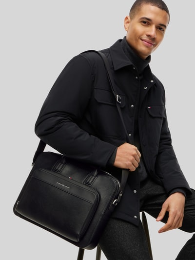 Tommy Hilfiger Torba na laptop z taśmą do mocowania na walizce i z napisem z logo BLACK 1