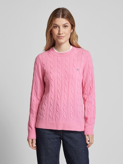 Gant Gebreide pullover met kabelpatroon Felroze - 4